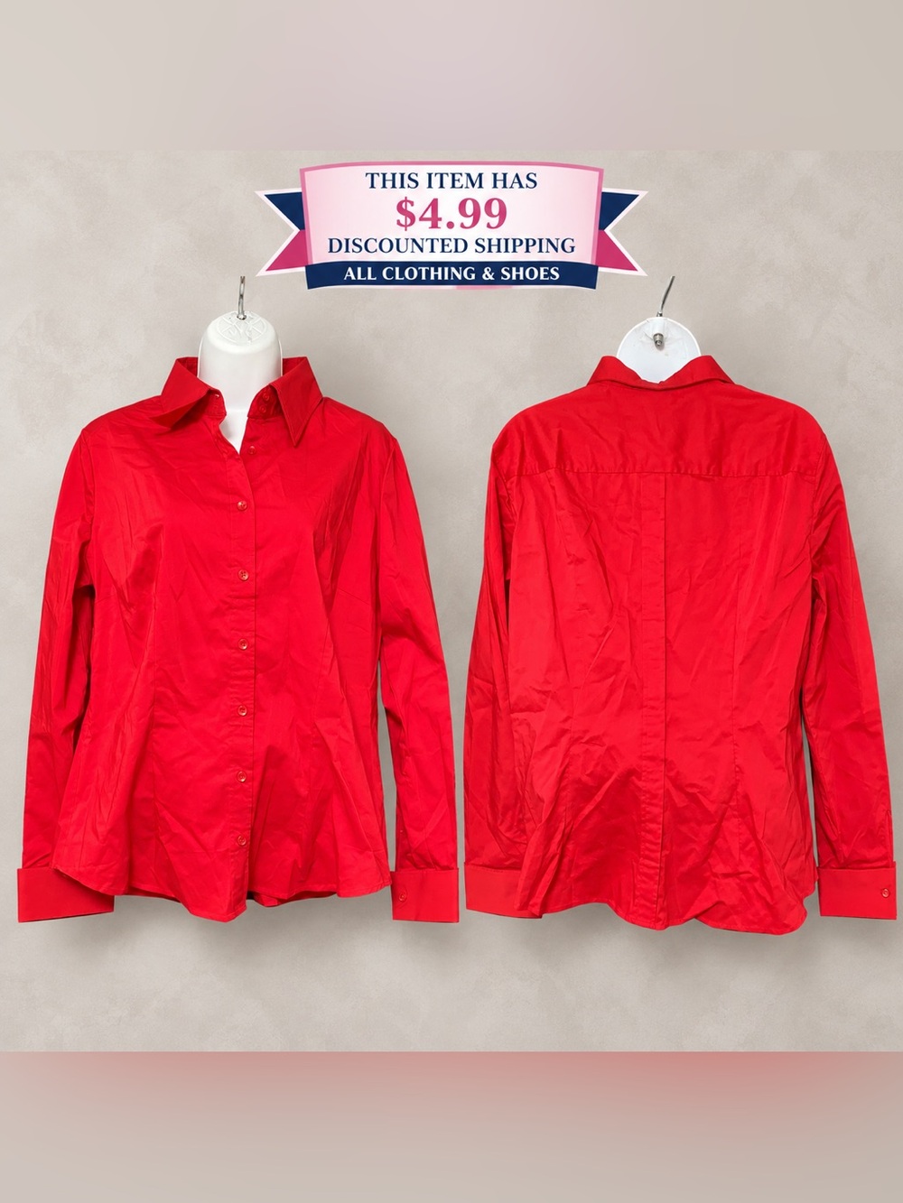 New York & Company Madison Red Stretch Button-Down Shirt – Large – NWT